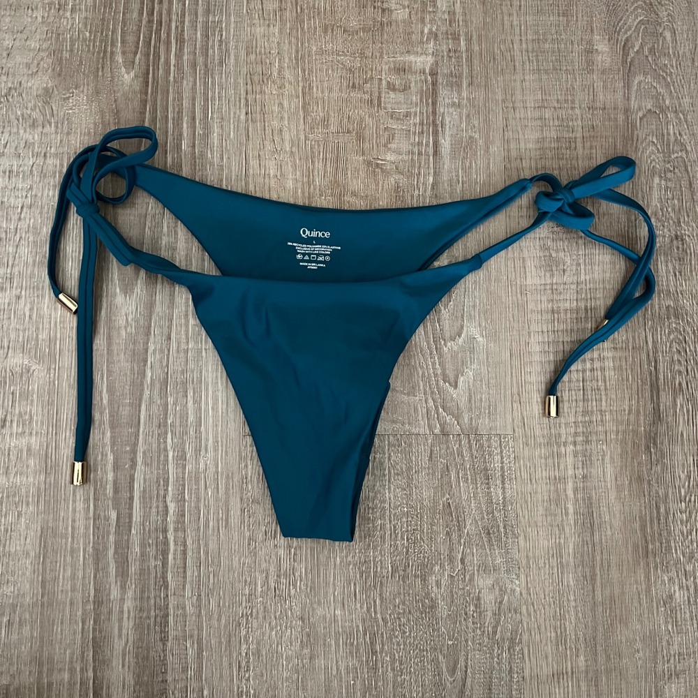 Quince Italian Adjustable Side Tie Bikini Bottom Large Teal Blue Swim Vacation